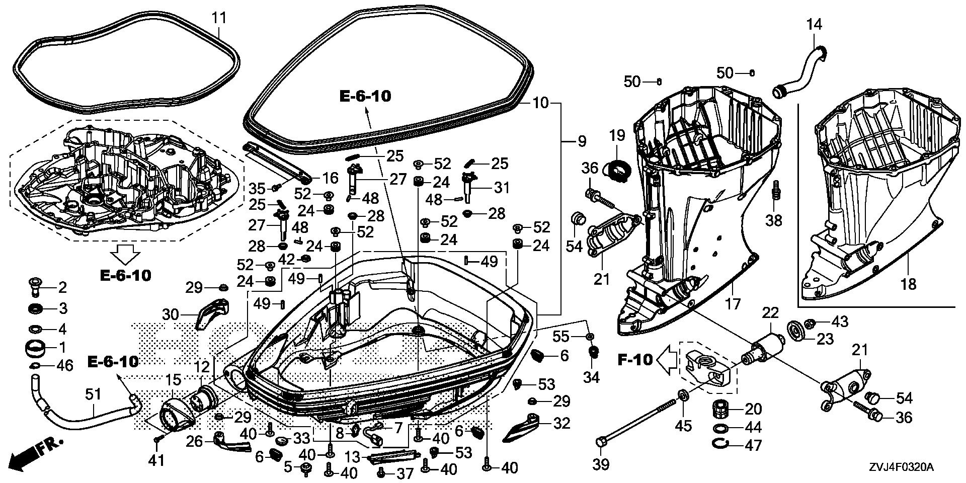 BF250 BF250D extension case (1) exploded parts diagram with numbered part references
