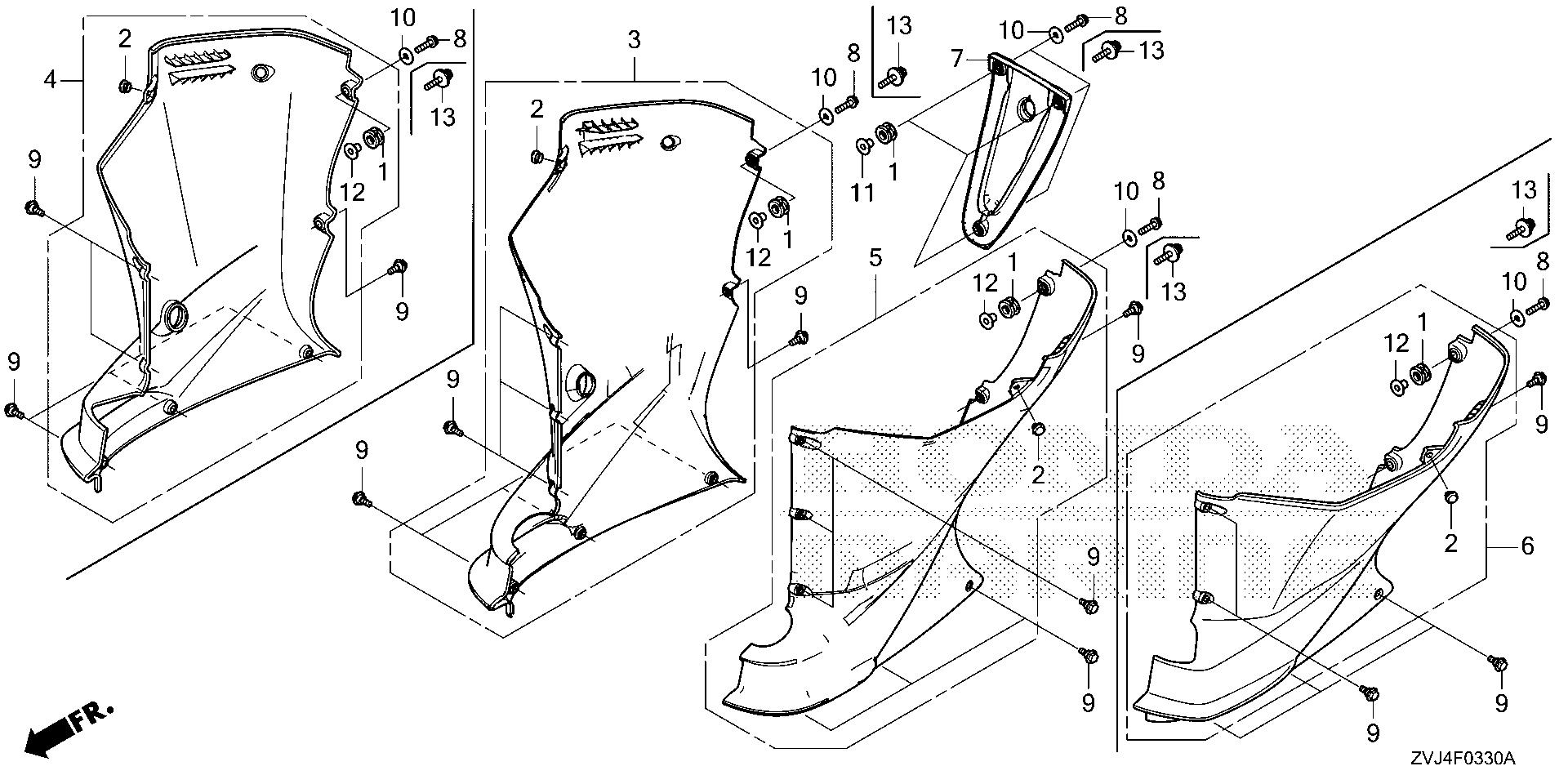 BF250 BF250D under cover (1) exploded parts diagram with numbered part references