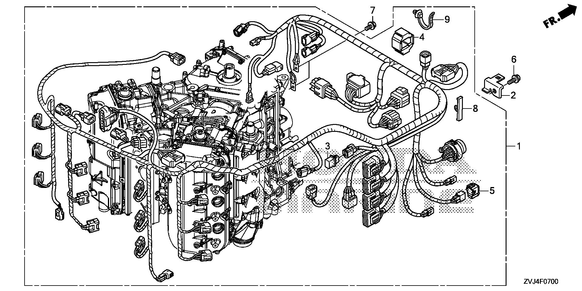 BF250 BF250D wire harness (1) exploded parts diagram with numbered part references