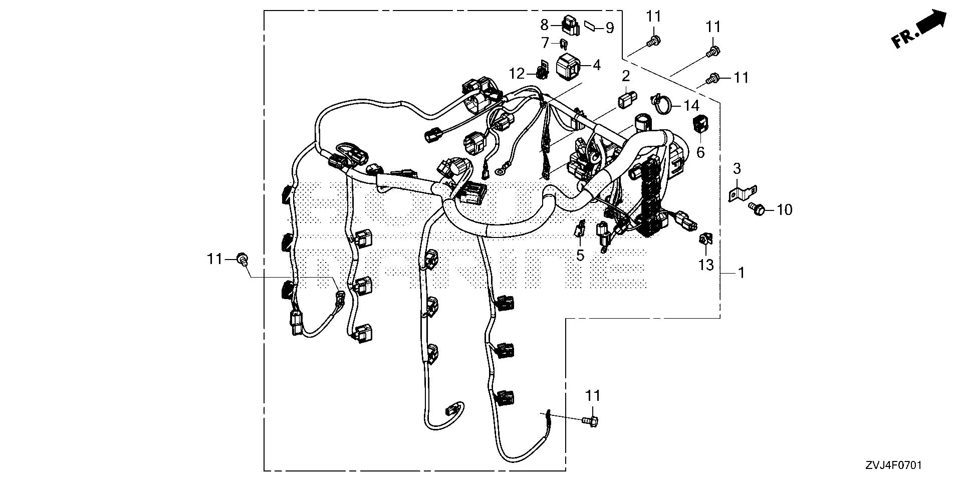 BF225 BF225DK1 wire harness (2) exploded parts diagram with numbered part references