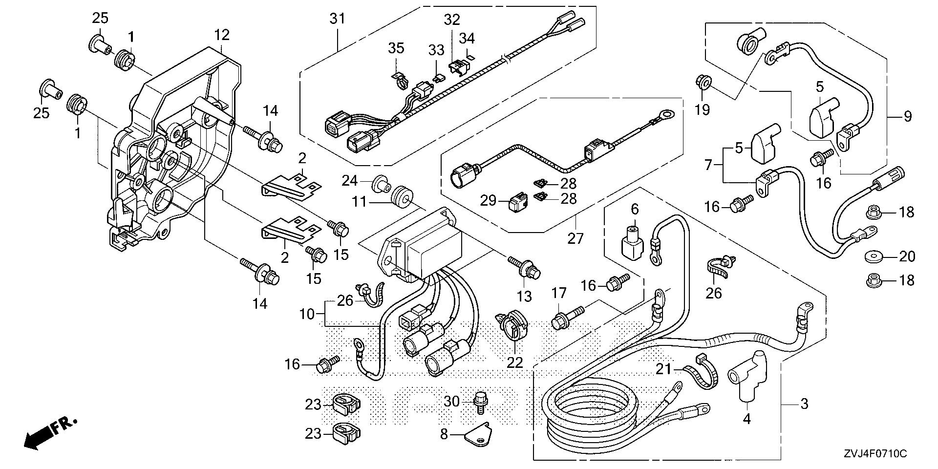 BF250 BF250D starter cable (1) exploded parts diagram with numbered part references