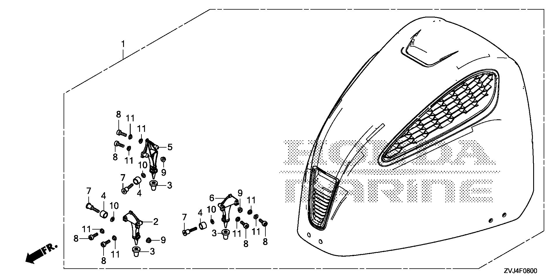 BF250 BF250D engine cover (1) exploded parts diagram with numbered part references