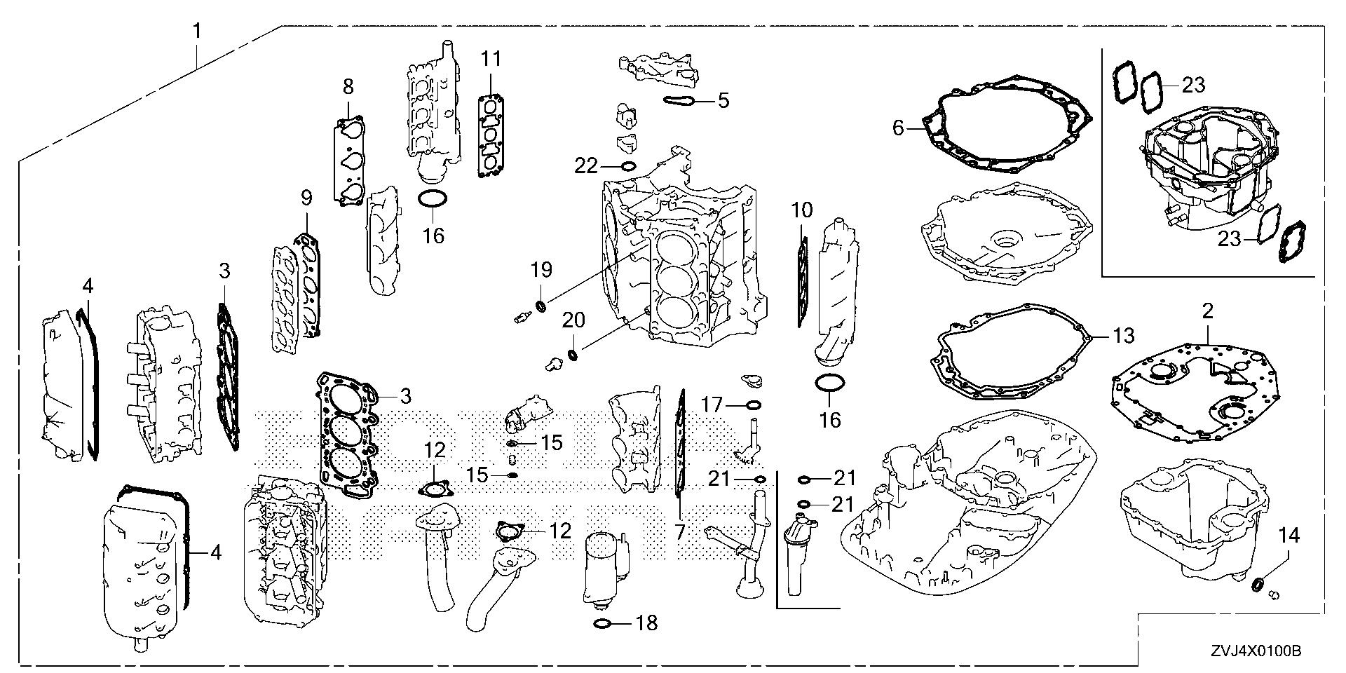 BF225 BF225DK1 gasket kit exploded parts diagram with numbered part references