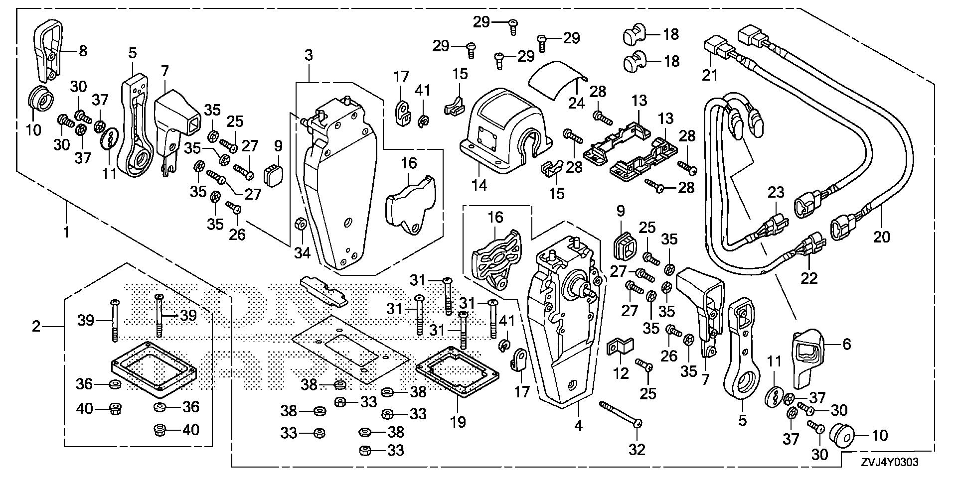 BF250 BF250D remote control (top mount dual type) (l.) (mech) exploded parts diagram with numbered part references