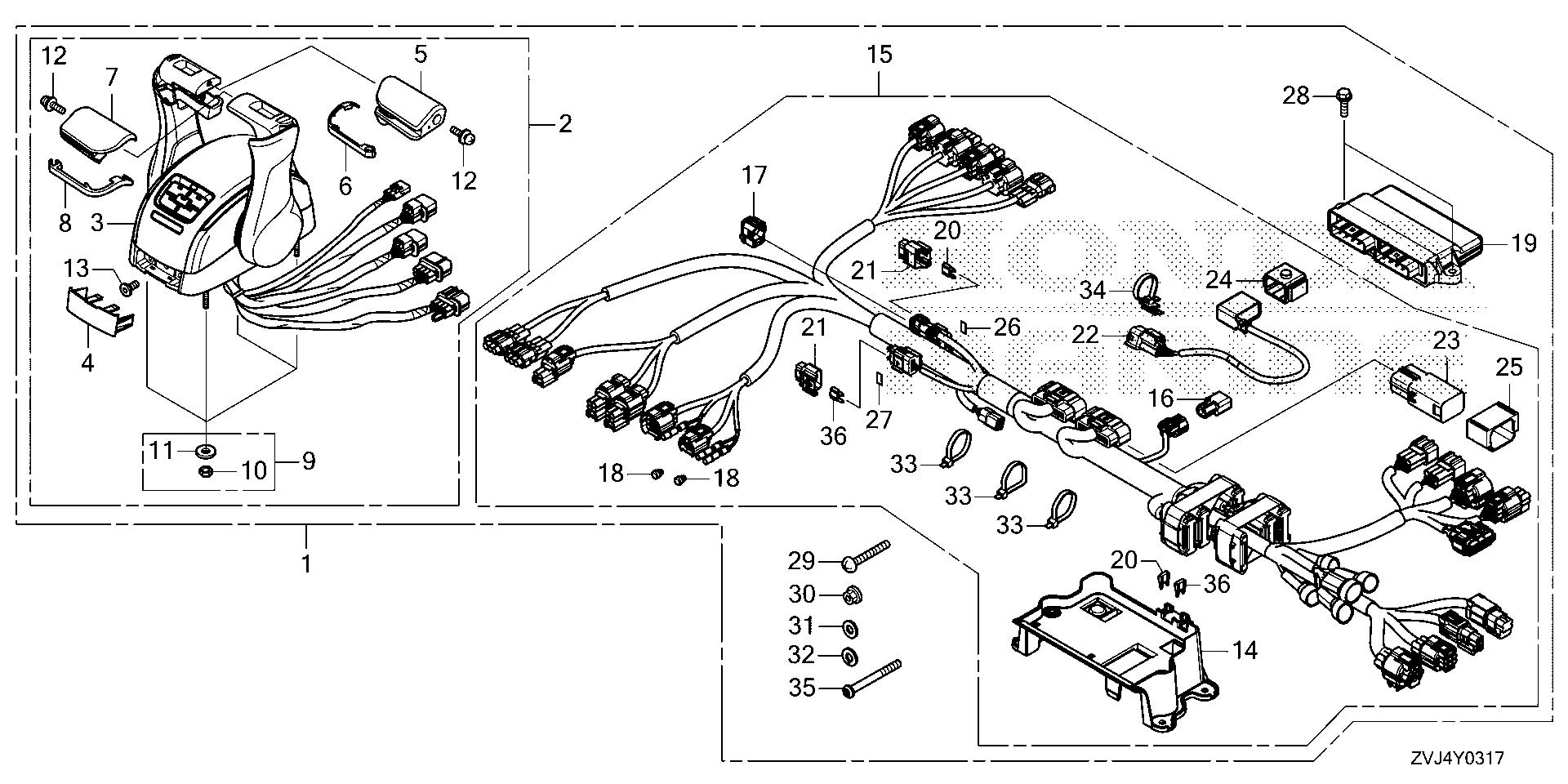 BF225 BF225DK1 remote control (top mount dual type) (main) exploded parts diagram with numbered part references