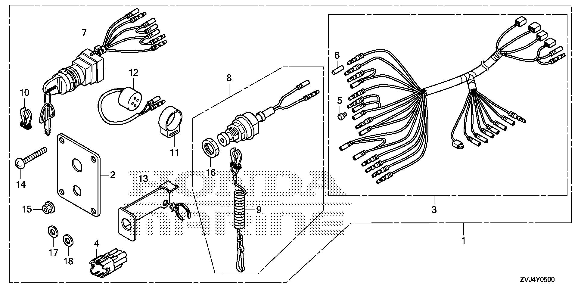 BF225 BF225DK1 switch panel kit (1)     (mech) exploded parts diagram with numbered part references