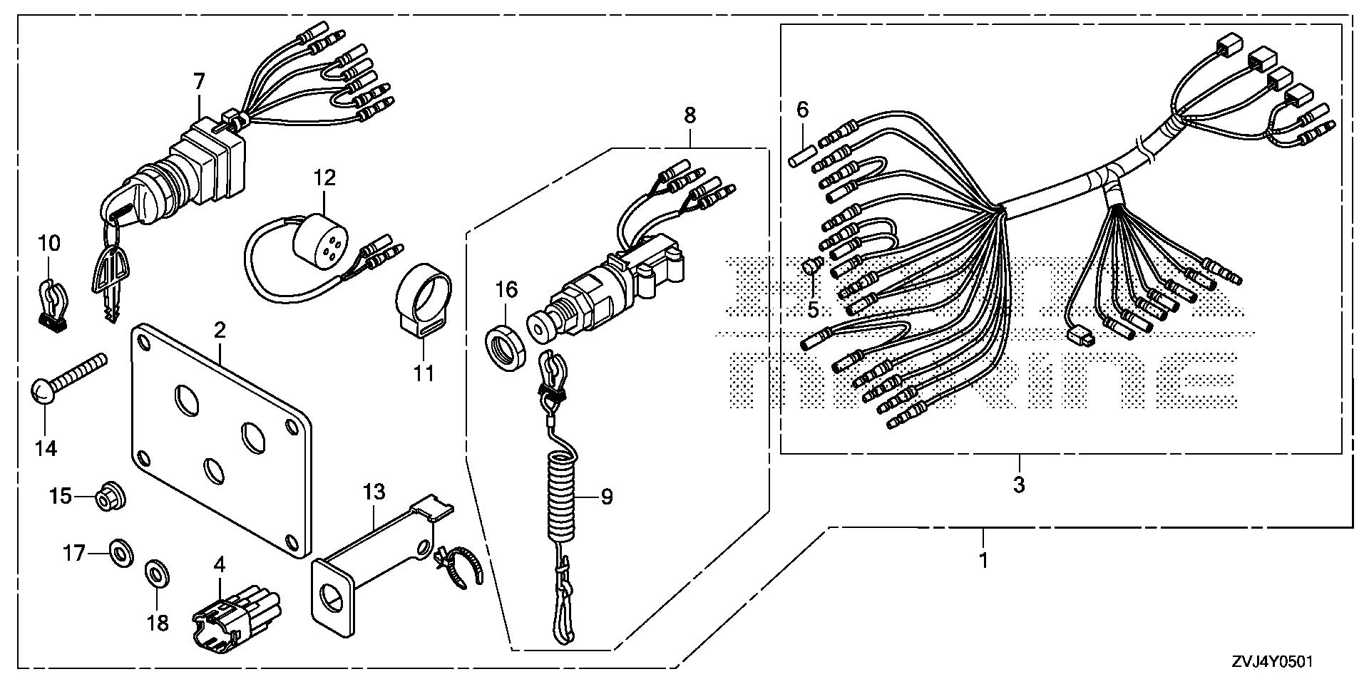 BF225 BF225DK1 switch panel kit (2)     (mech) exploded parts diagram with numbered part references