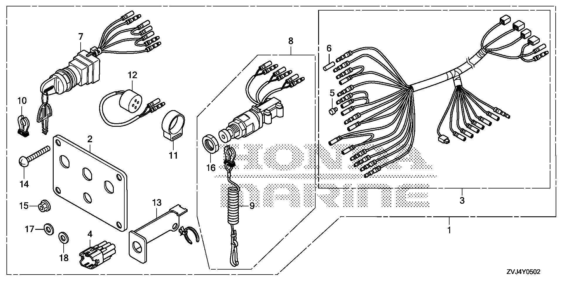 BF225 BF225DK1 switch panel kit (3)     (mech) exploded parts diagram with numbered part references