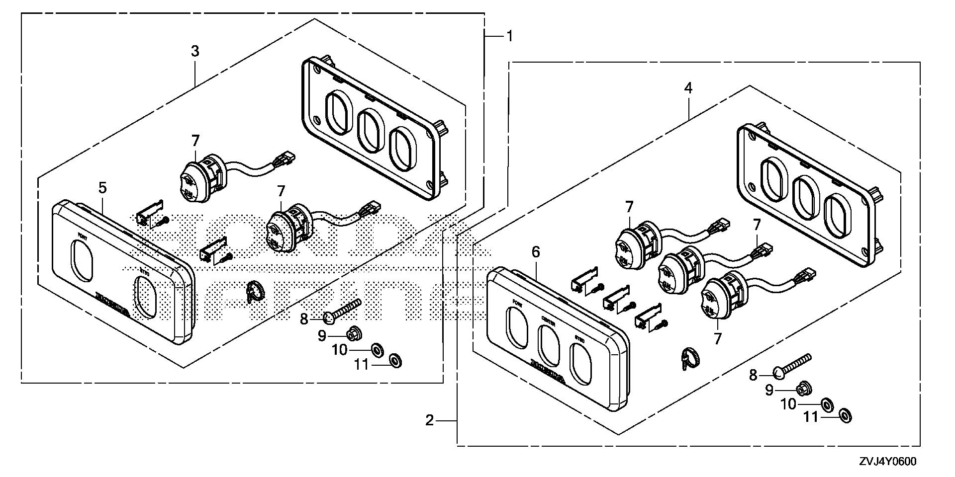 BF225 BF225DK1 switch panel kit (power  tilt) exploded parts diagram with numbered part references