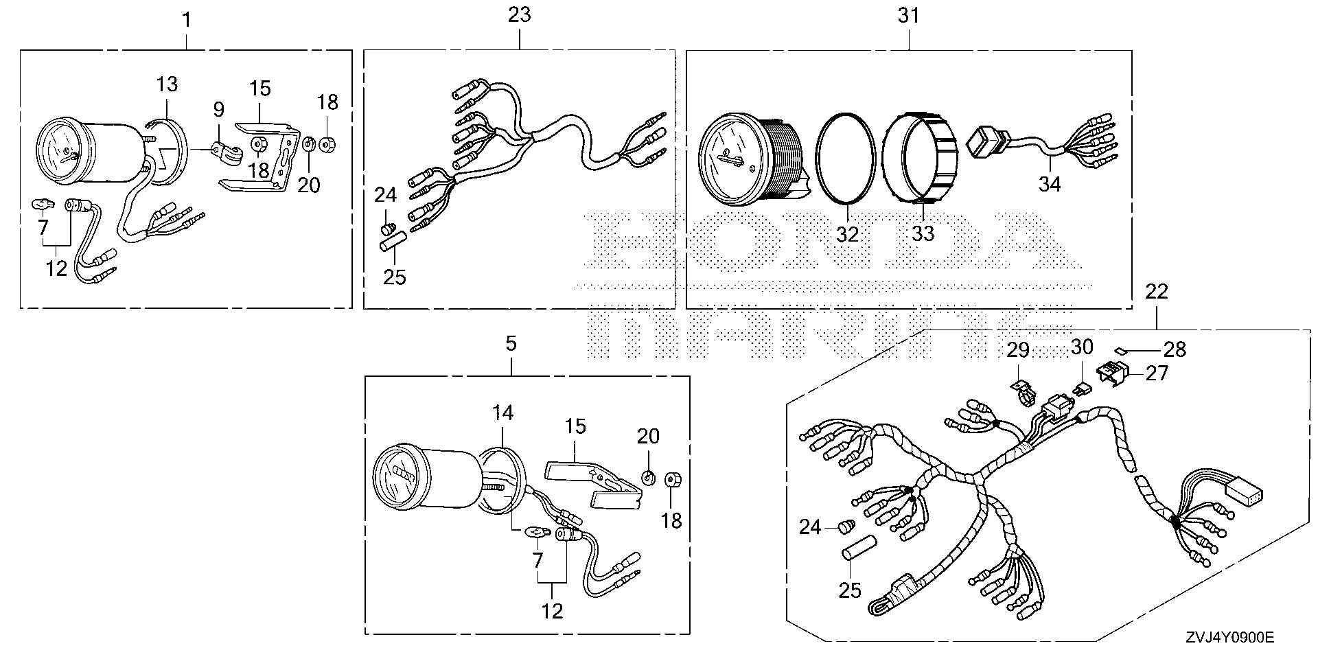 BF225 BF225DK1 meter exploded parts diagram with numbered part references
