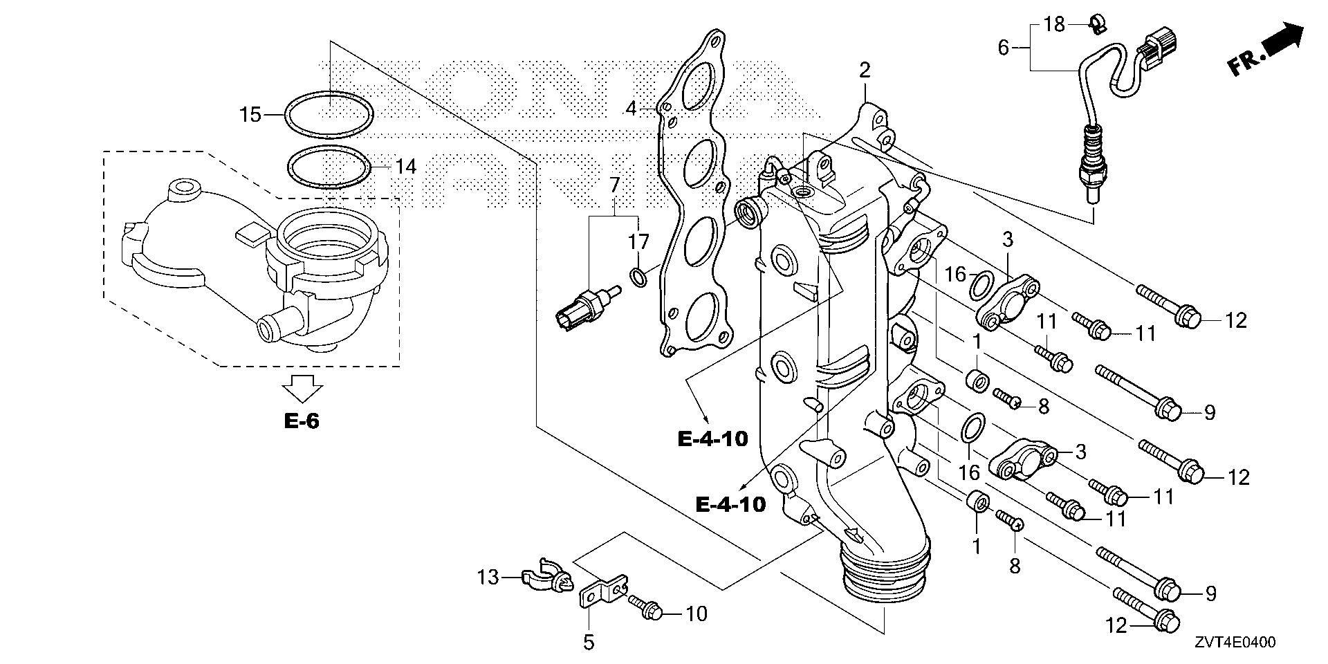 BF140 BF140A exhaust pipe exploded parts diagram with numbered part references