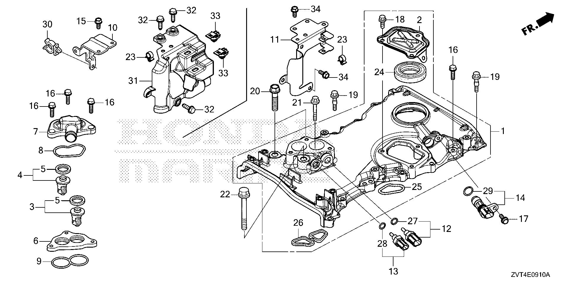 BF140 BF140A chain case - thermostat exploded parts diagram with numbered part references
