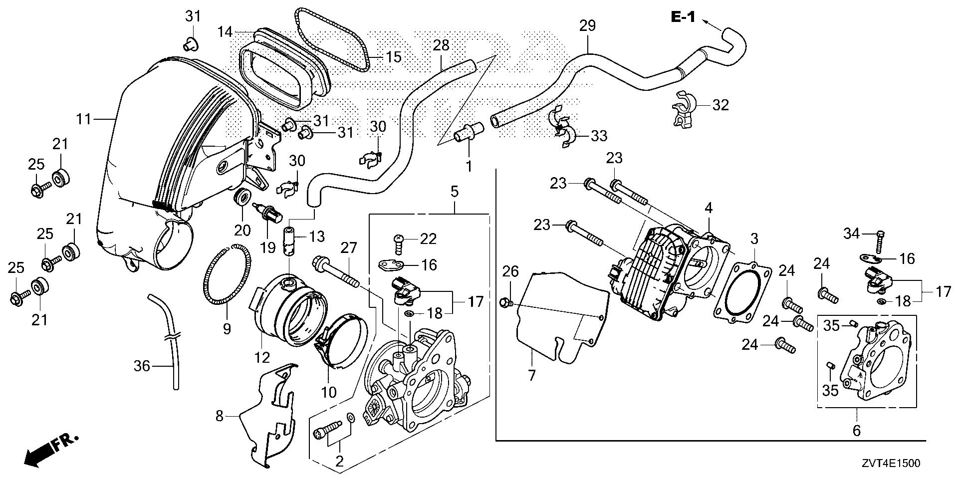 BF140 BF140A throttle body exploded parts diagram with numbered part references