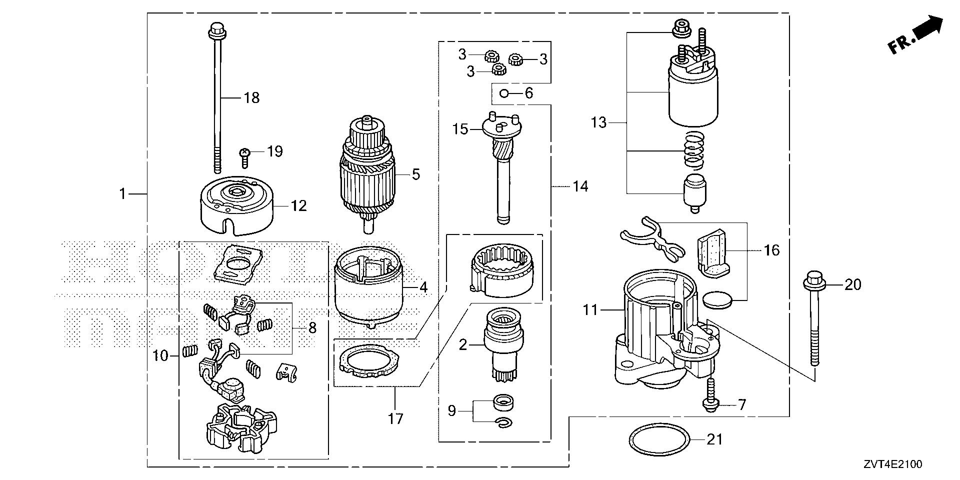 BF140 BF140A starter motor exploded parts diagram with numbered part references