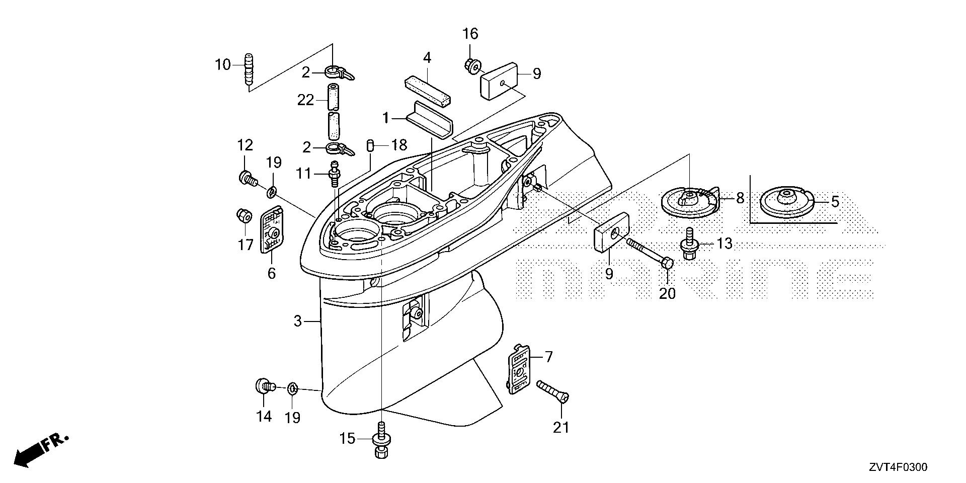 BF140 BF140A gear case exploded parts diagram with numbered part references