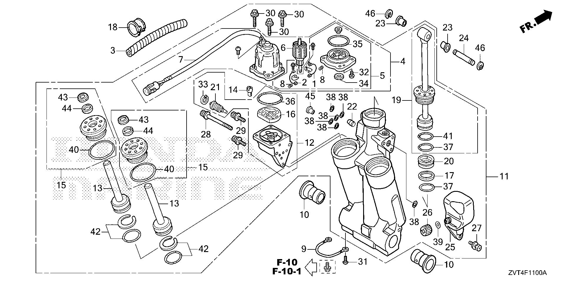 BF140 BF140A power trim-tilt exploded parts diagram with numbered part references