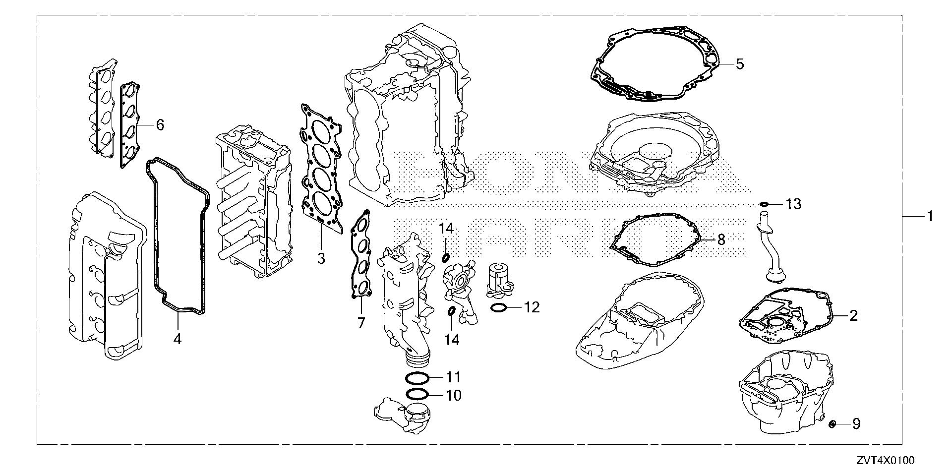 BF140 BF140A gasket kit exploded parts diagram with numbered part references