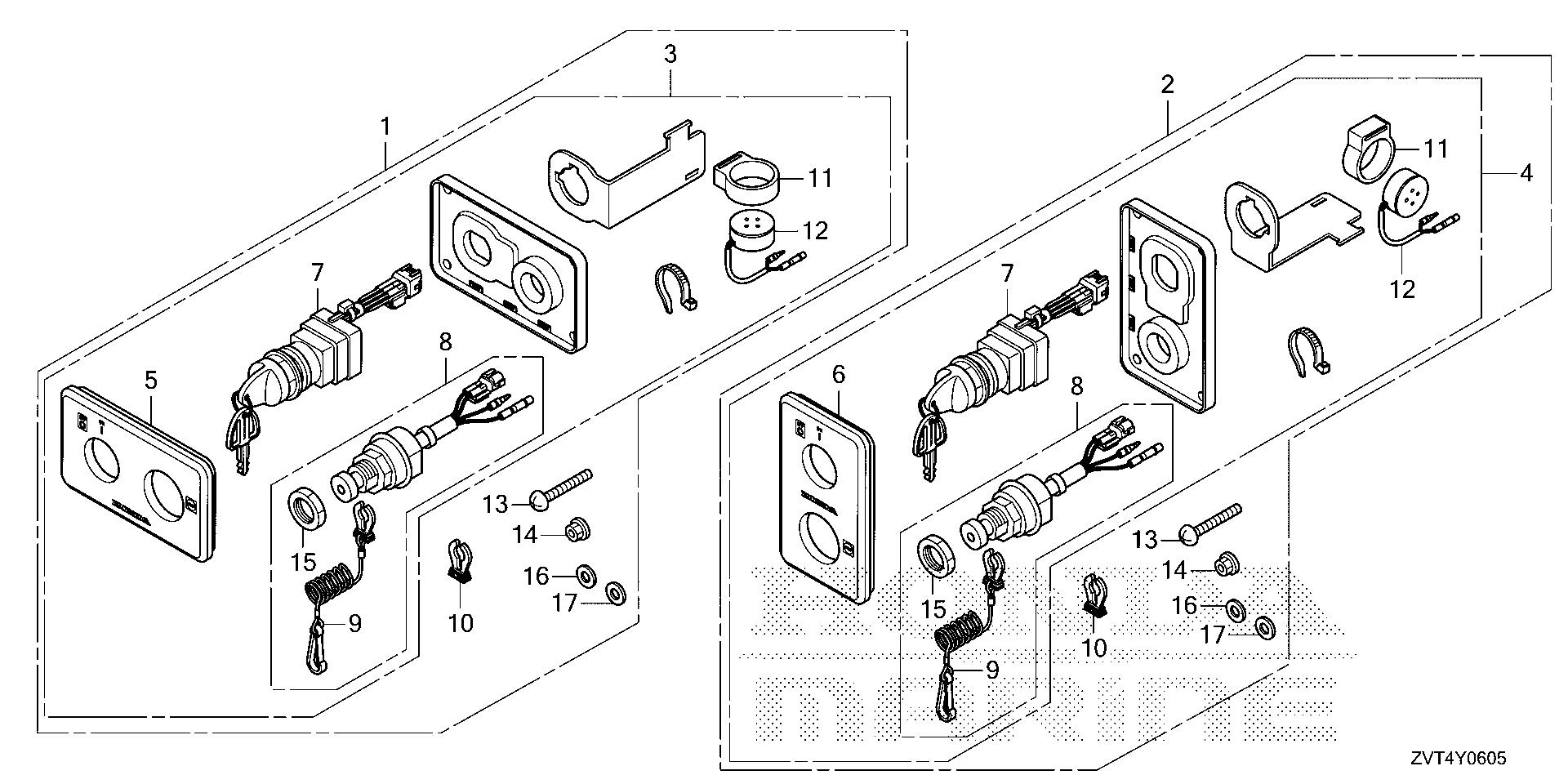BF140 BF140A switch panel kit (6)     (dbw) exploded parts diagram with numbered part references