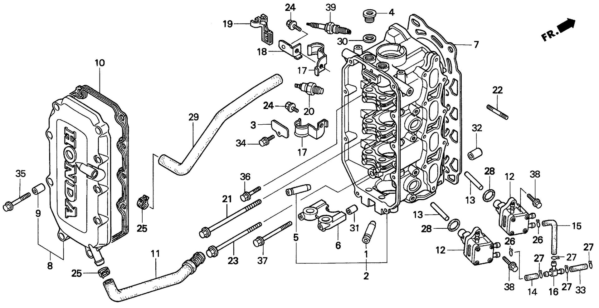 BF90 BF90AW cylinder head exploded parts diagram with numbered part references