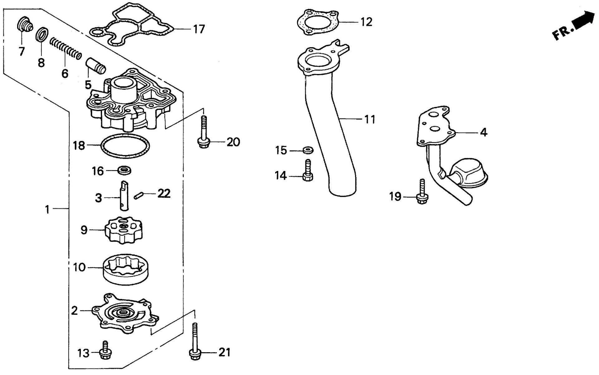 BF90 BF90AW oil pump - exhaust pipe exploded parts diagram with numbered part references