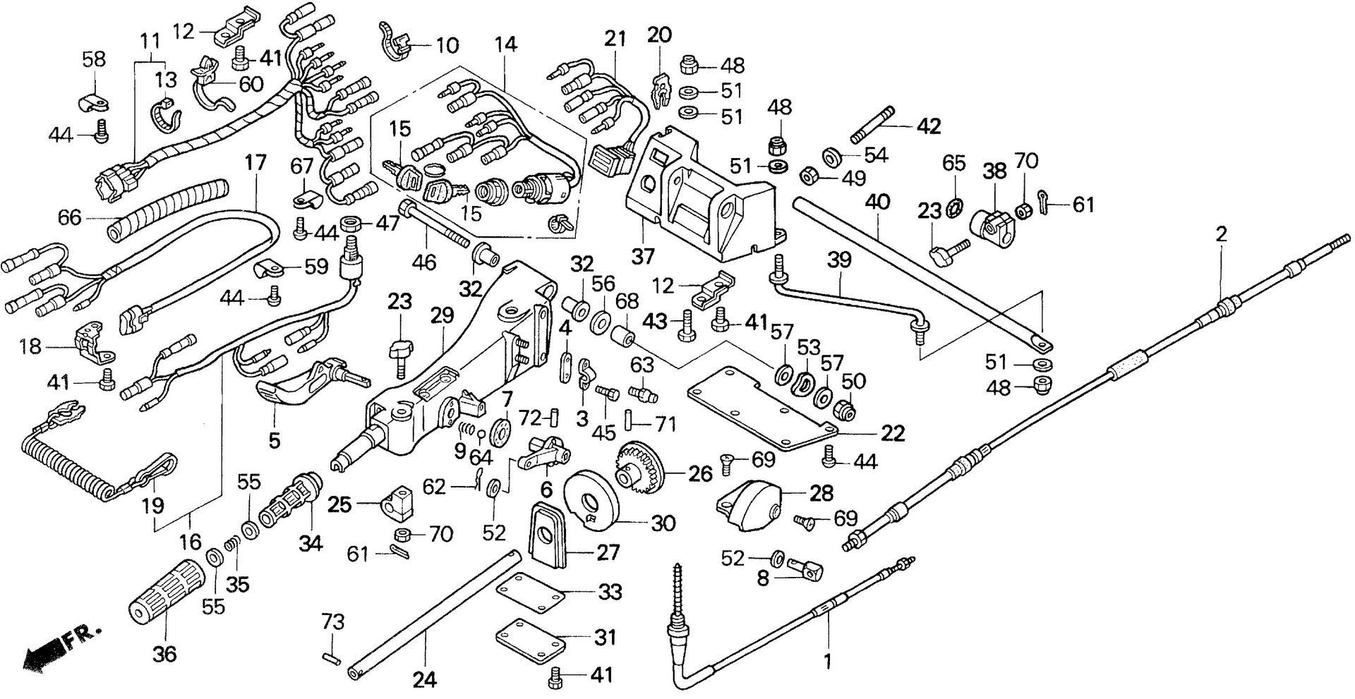 BF90 BF90AW handlebar exploded parts diagram with numbered part references