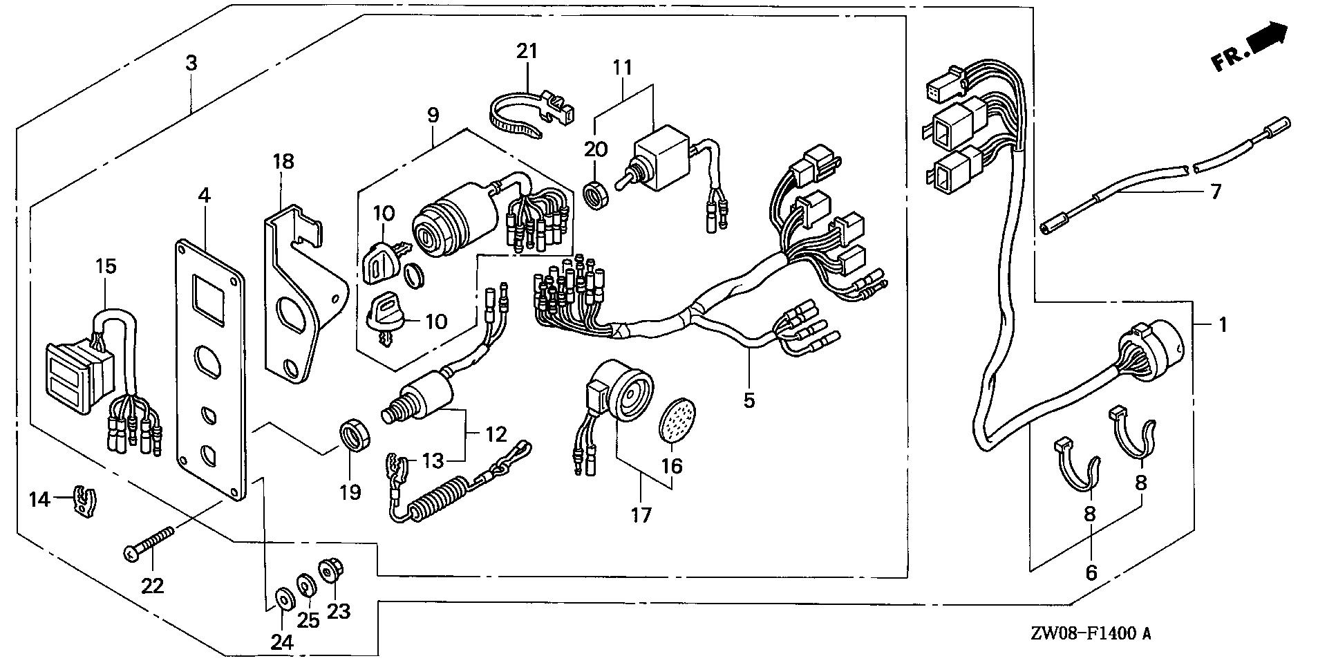 BF90 BF90A2 control panel (1) exploded parts diagram with numbered part references