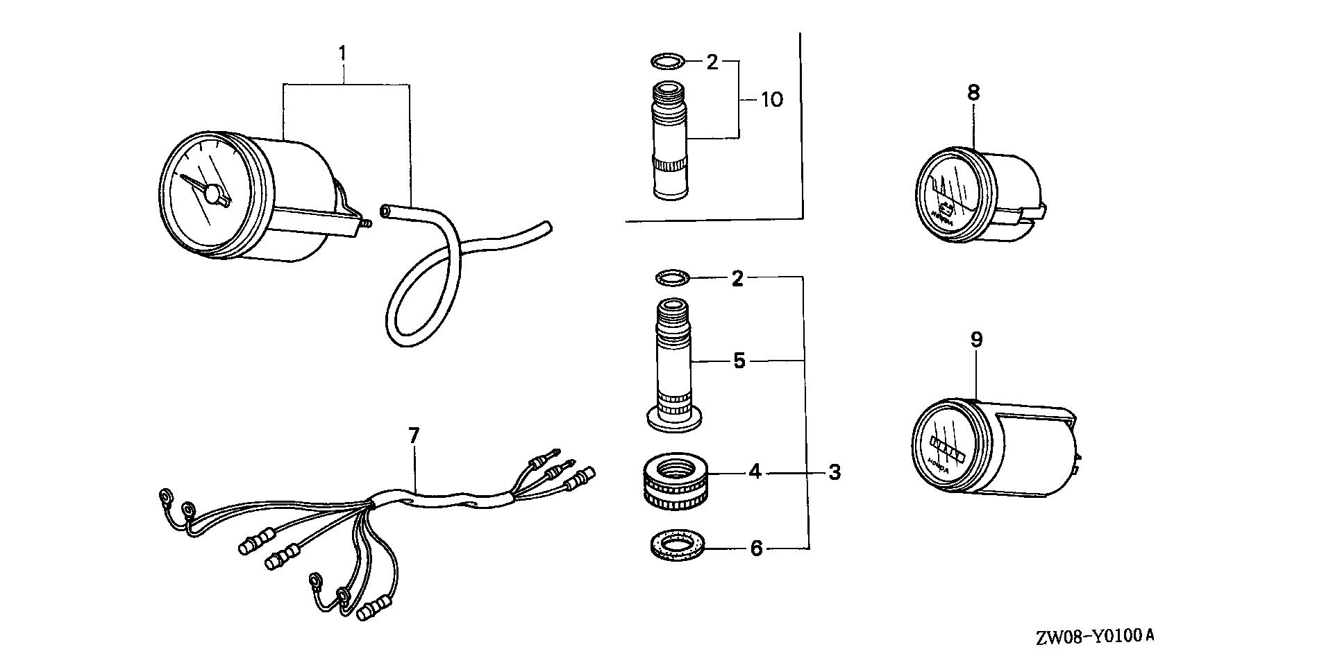 BF90 BF90A2 speedometer kit exploded parts diagram with numbered part references