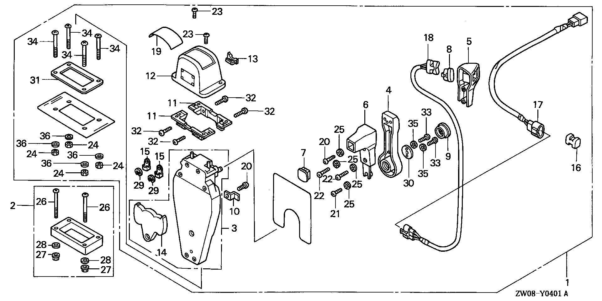 BF90 BF90A2 remote control (top mount single type) (l.) exploded parts diagram with numbered part references