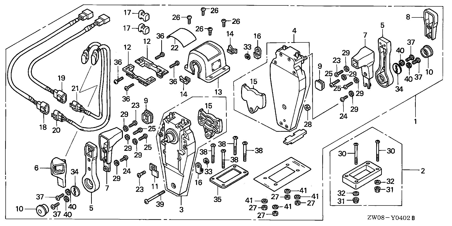 BF90 BF90A2 remote control (top mount dual type) (r.) exploded parts diagram with numbered part references