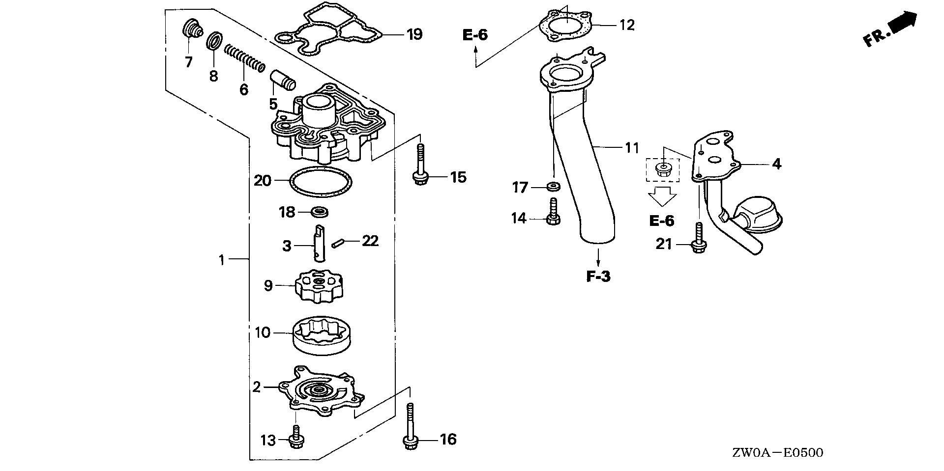 BF75 BF75A6 oil pump - exhaust pipe exploded parts diagram with numbered part references