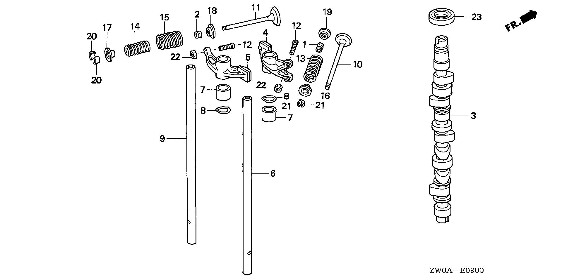 BF75 BF75A6 camshaft - valve exploded parts diagram with numbered part references