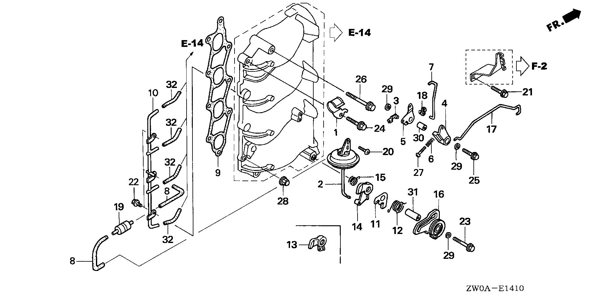 BF75 BF75A6 throttle cam exploded parts diagram with numbered part references