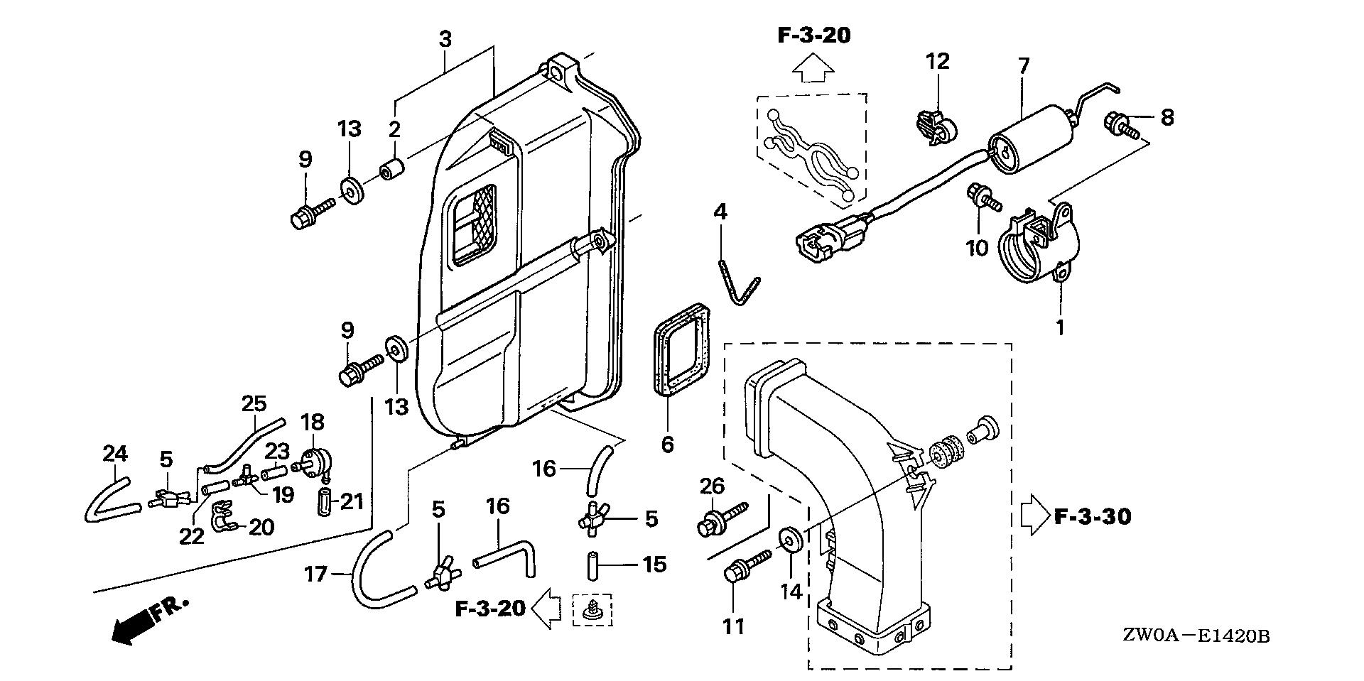 BF75 BF75A6 muffler cover exploded parts diagram with numbered part references