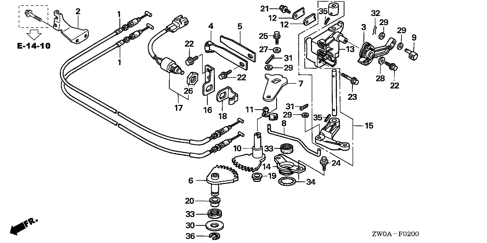 BF75 BF75A6 shift shaft exploded parts diagram with numbered part references