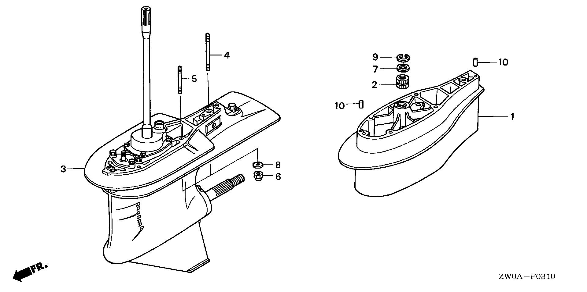 BF75 BF75A6 gear case assy. exploded parts diagram with numbered part references