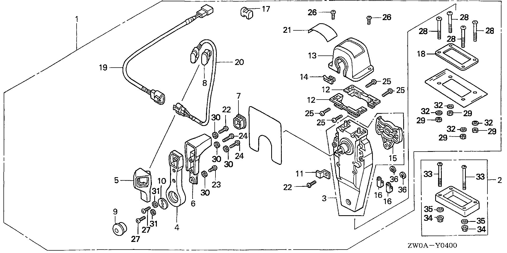 BF75 BF75A6 remote control (top mount single type) (right) exploded parts diagram with numbered part references