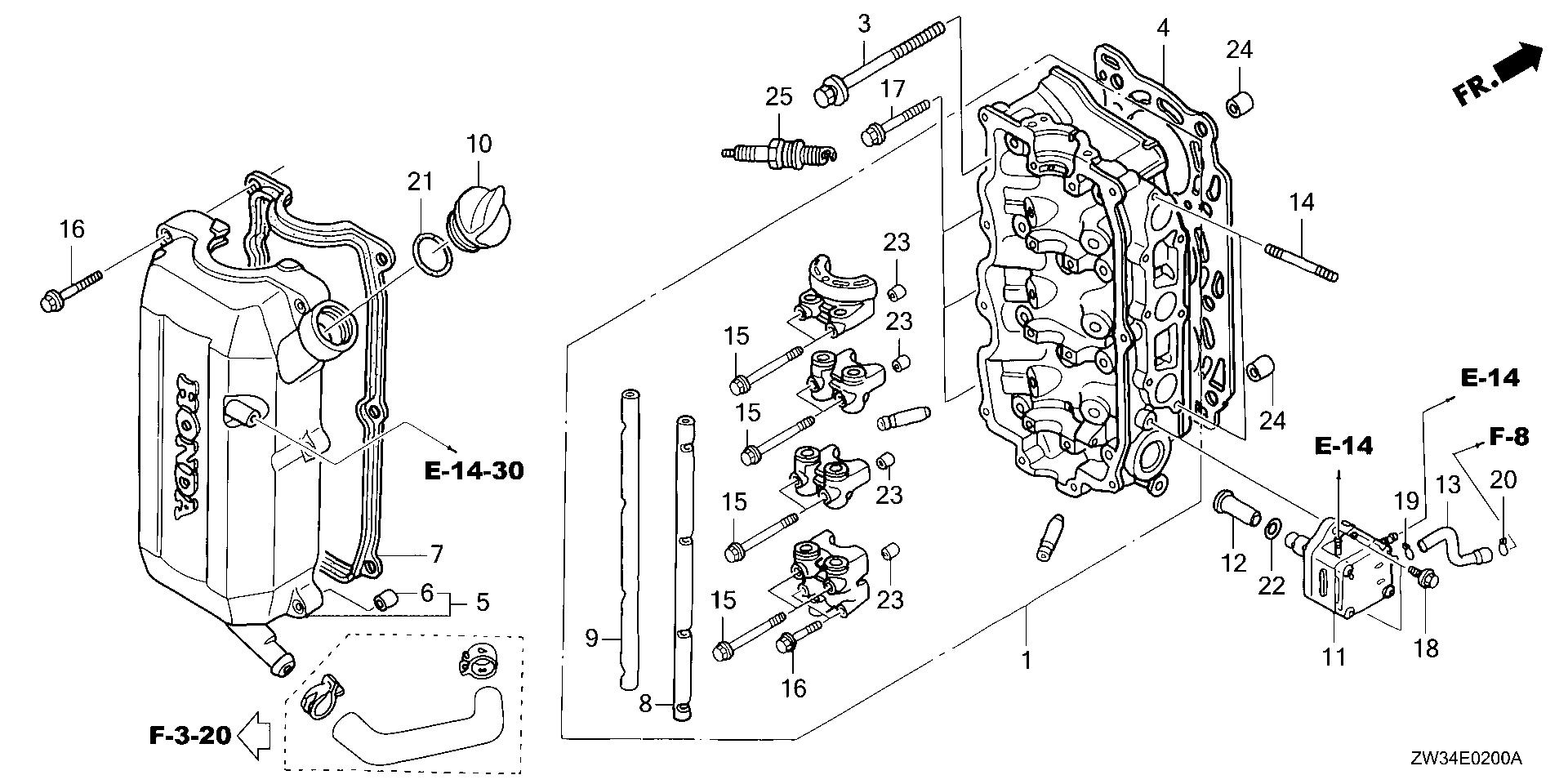 BF50 BF50A5 cylinder head exploded parts diagram with numbered part references