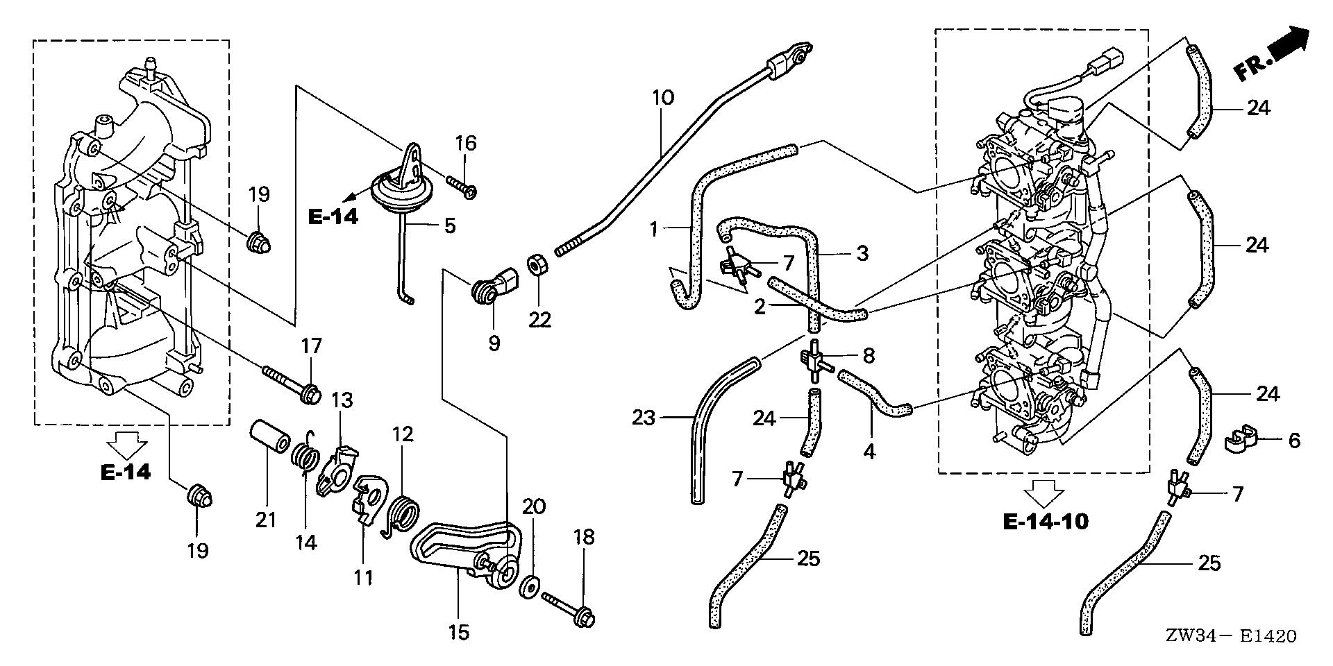 BF50 BF50A5 throttle rod exploded parts diagram with numbered part references