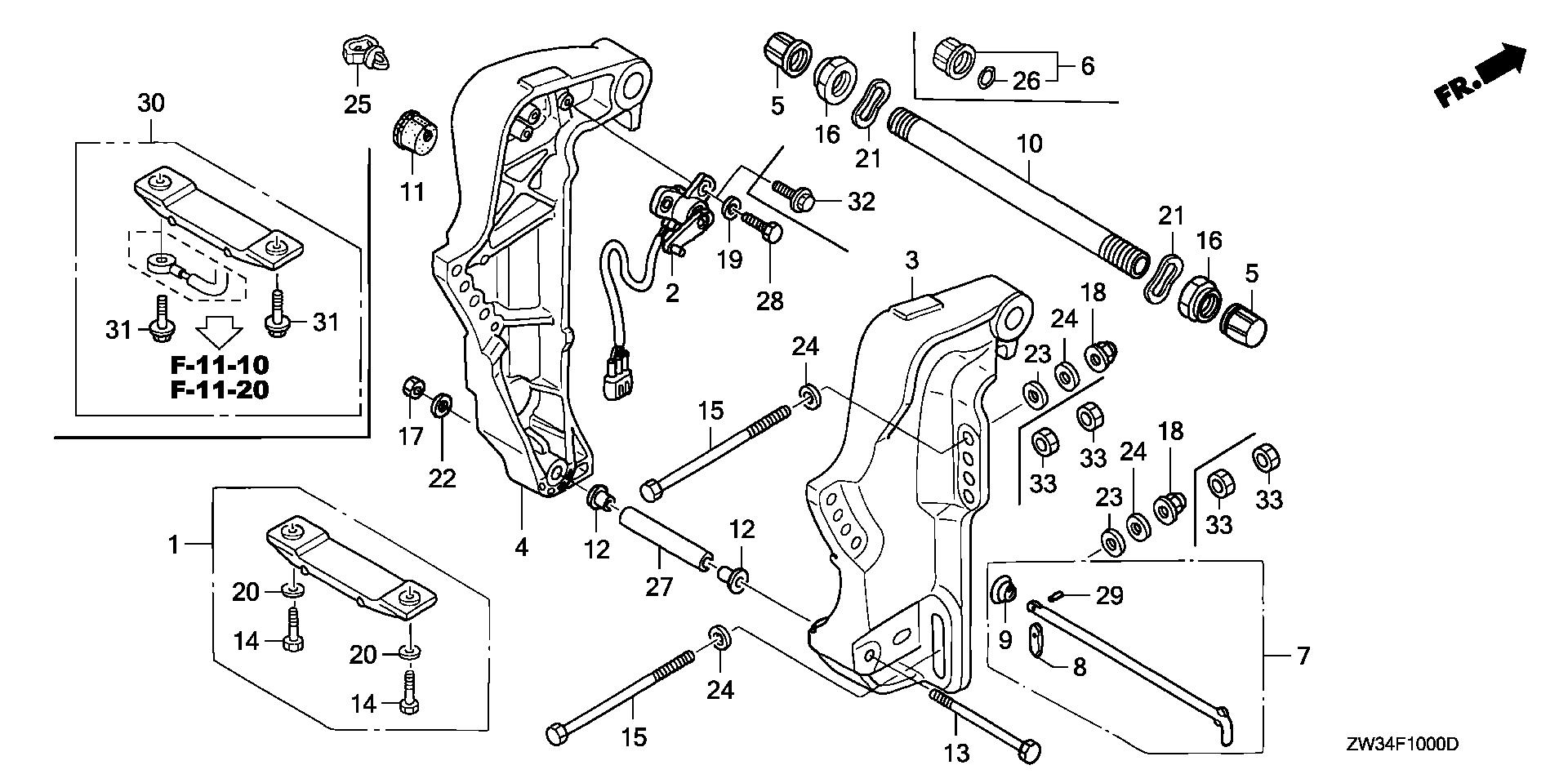 BF50 BF50A5 stern bracket exploded parts diagram with numbered part references