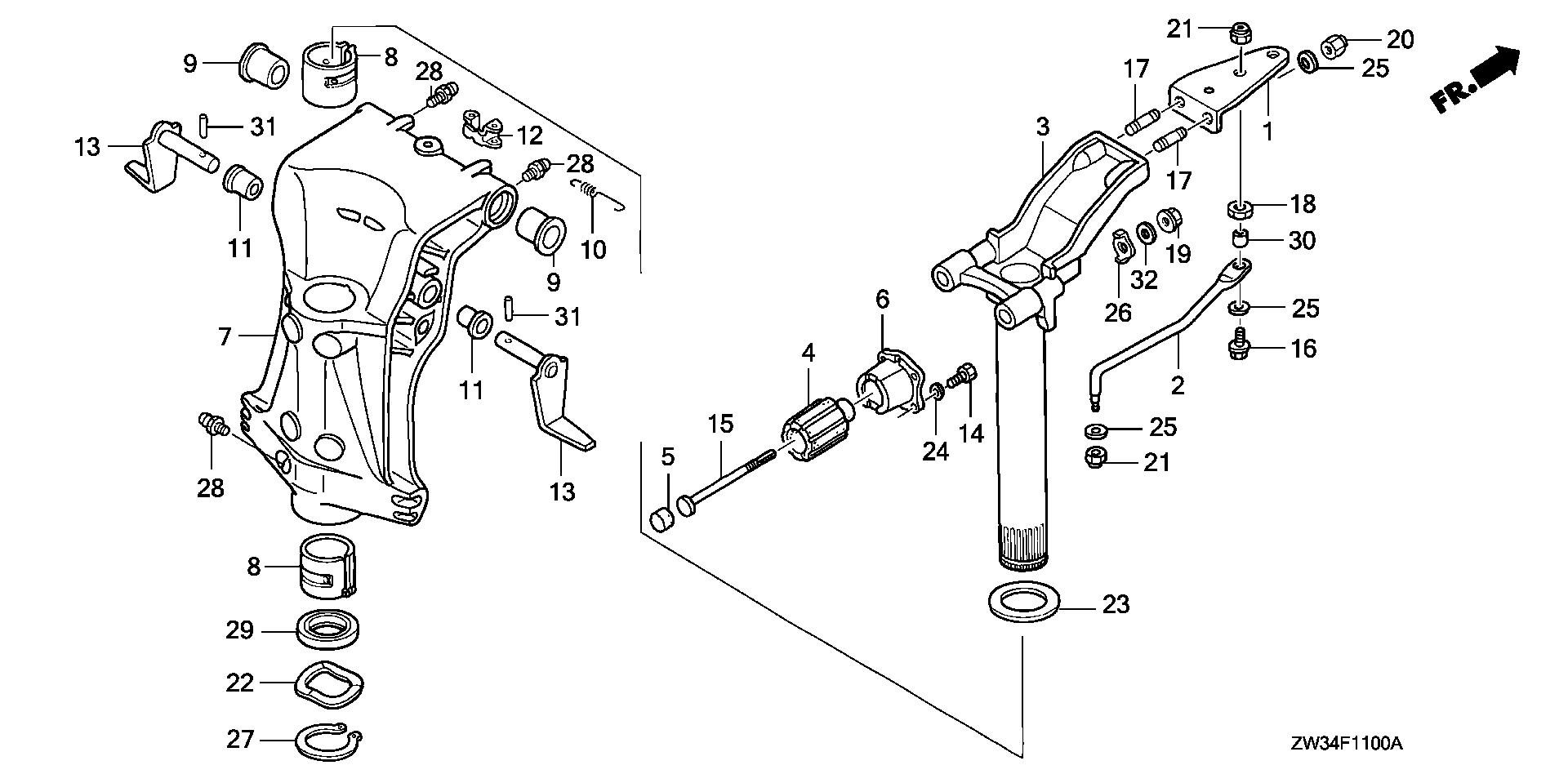 BF50 BF50A5 swivel case exploded parts diagram with numbered part references