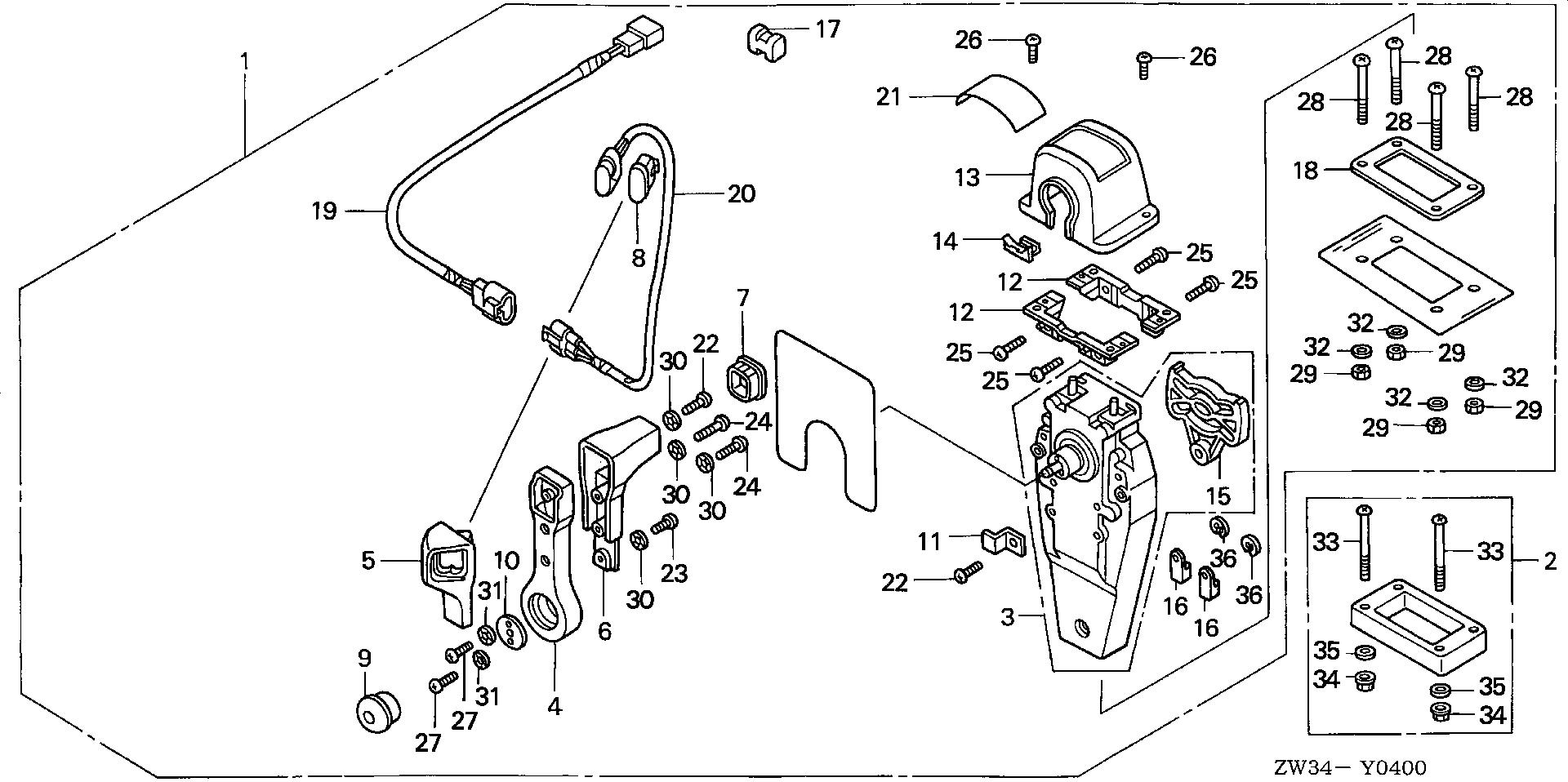 BF50 BF50A5 remote control (top mount single type) (r.) exploded parts diagram with numbered part references