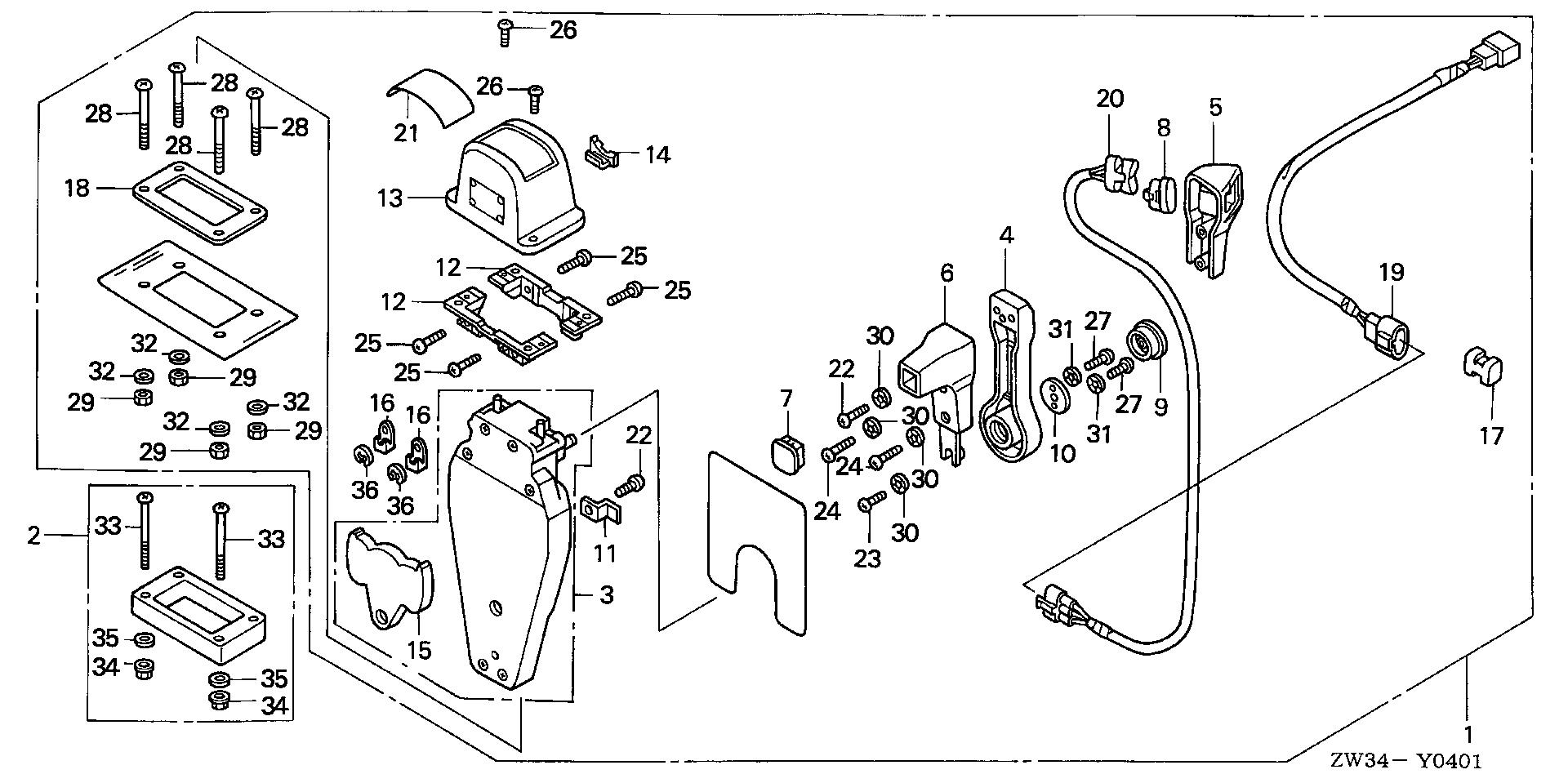 BF50 BF50A5 remote control (top mount single type) (l.) exploded parts diagram with numbered part references