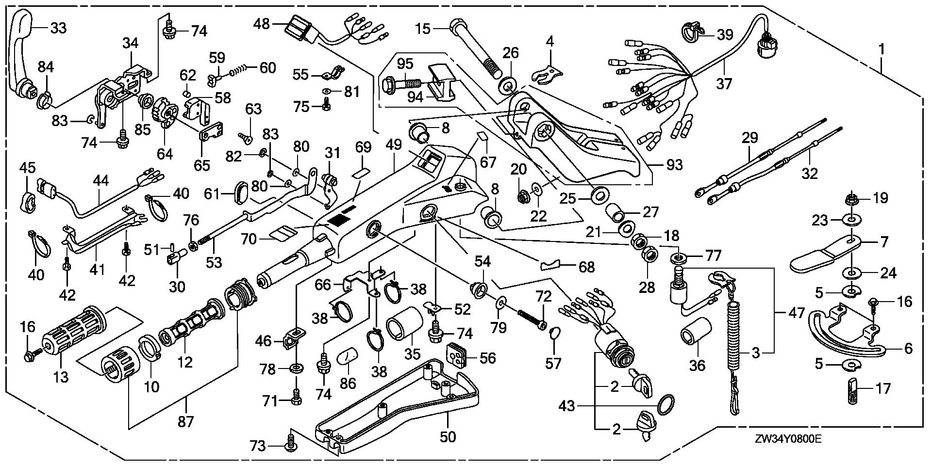 BF50 BF50A5 handlebar kit exploded parts diagram with numbered part references