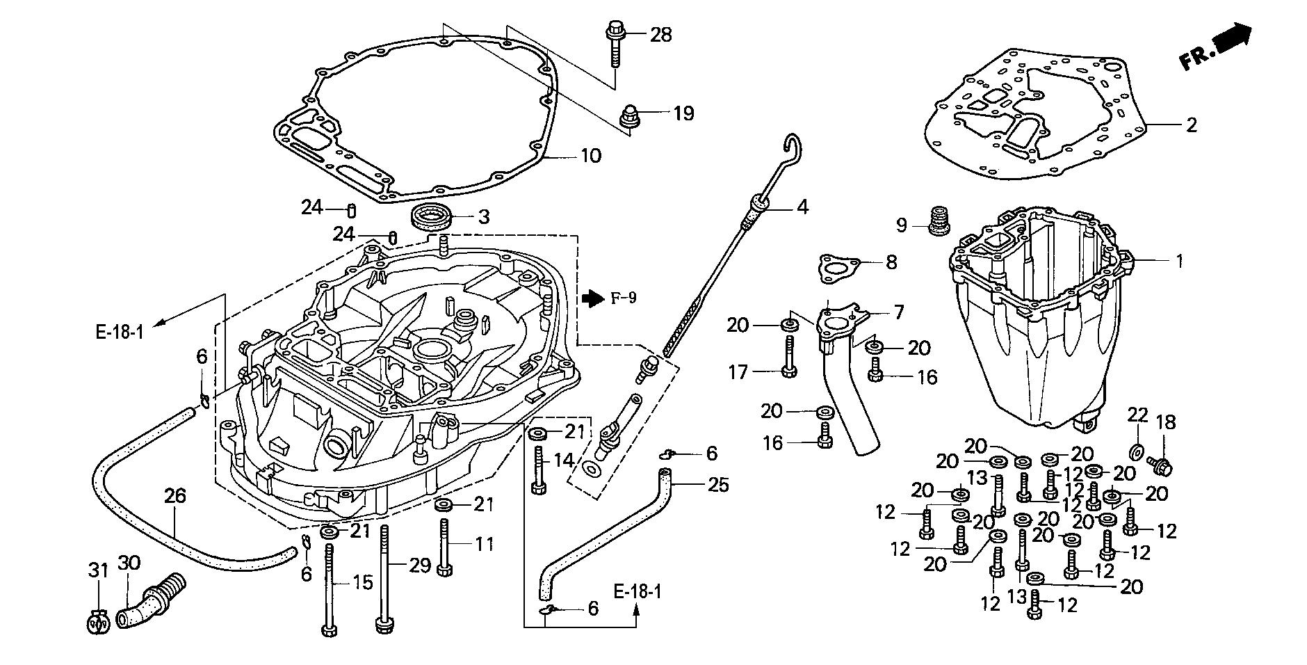 BF130 BF130A1 oil pan - exhaust pipe exploded parts diagram with numbered part references