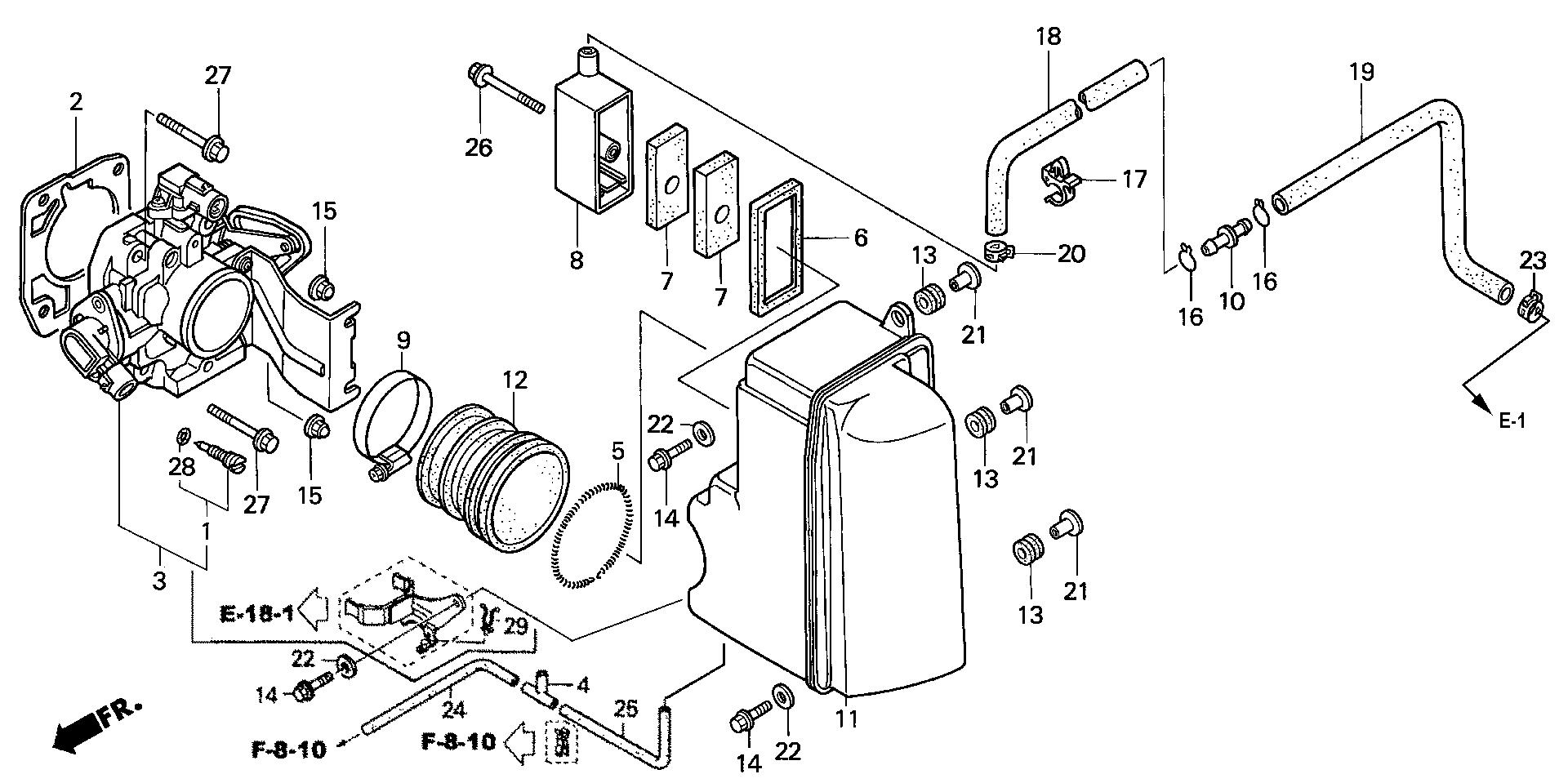 BF130 BF130A1 throttle body exploded parts diagram with numbered part references