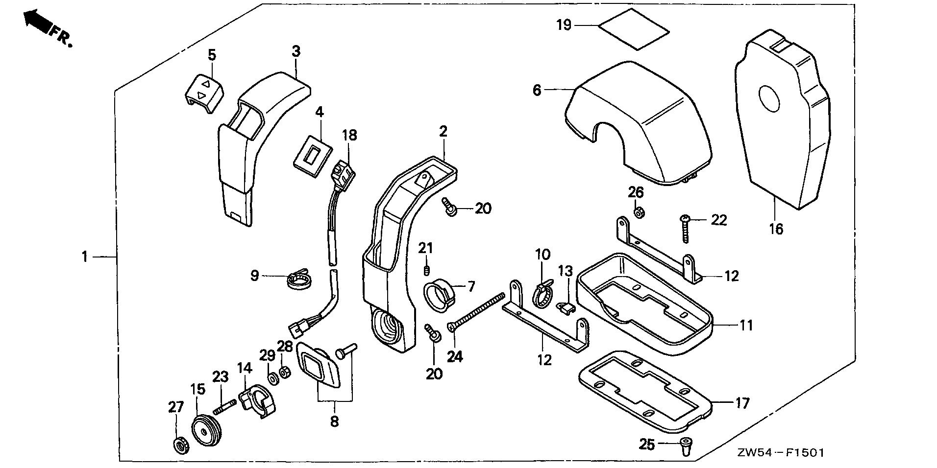 BF130 BF130AX remote control (top mount single type) exploded parts diagram with numbered part references