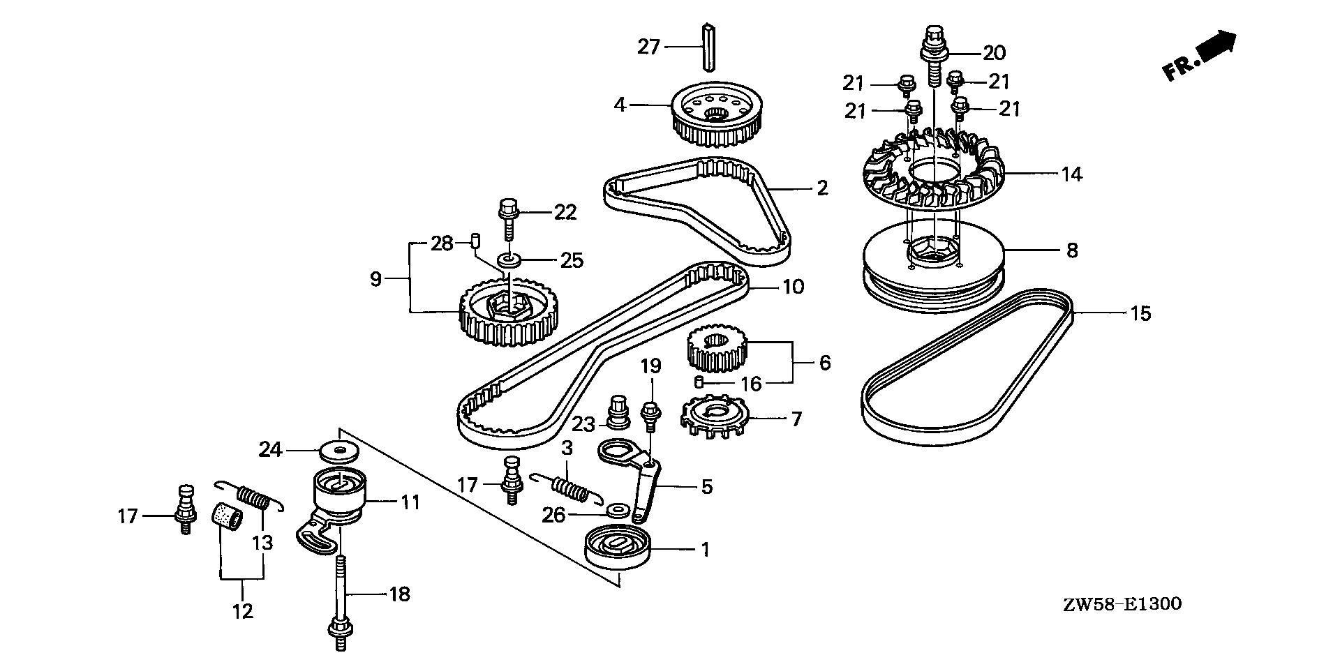 BF115 BF115A3 timing belt exploded parts diagram with numbered part references