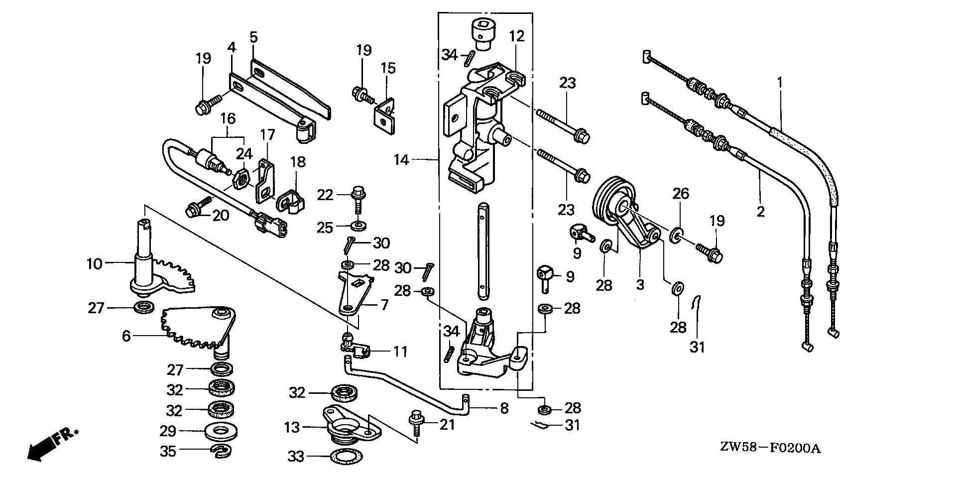 BF115 BF115A3 shift shaft exploded parts diagram with numbered part references