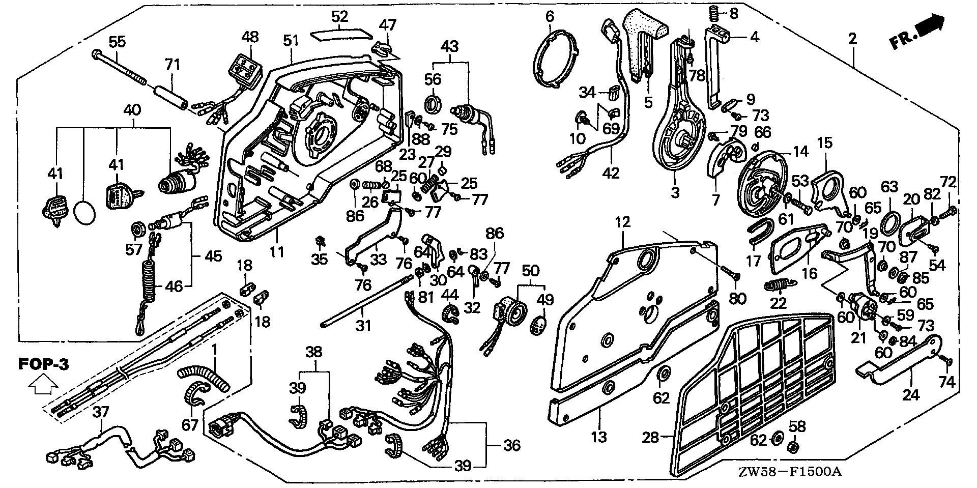 BF115 BF115A3 remote control (hi-lex)  (handle cap = gray) exploded parts diagram with numbered part references