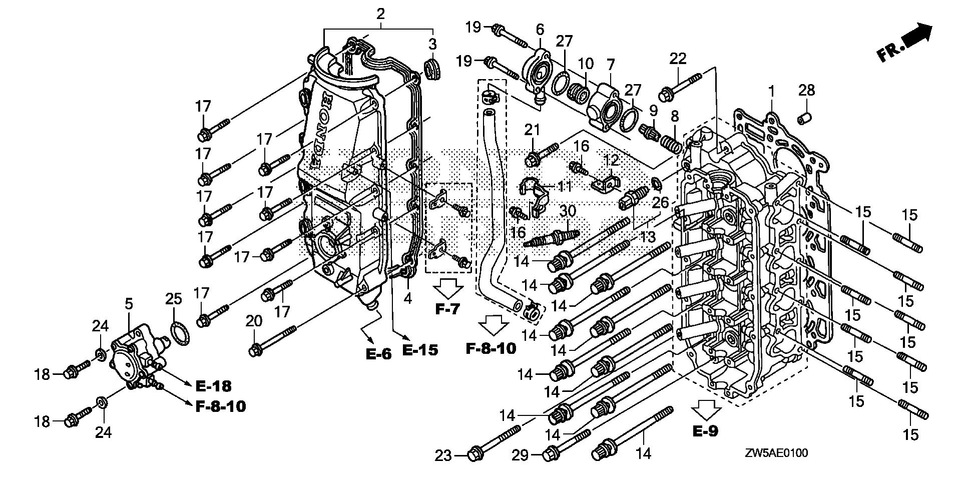 BF115 BF115AK0 cylinder head cover exploded parts diagram with numbered part references